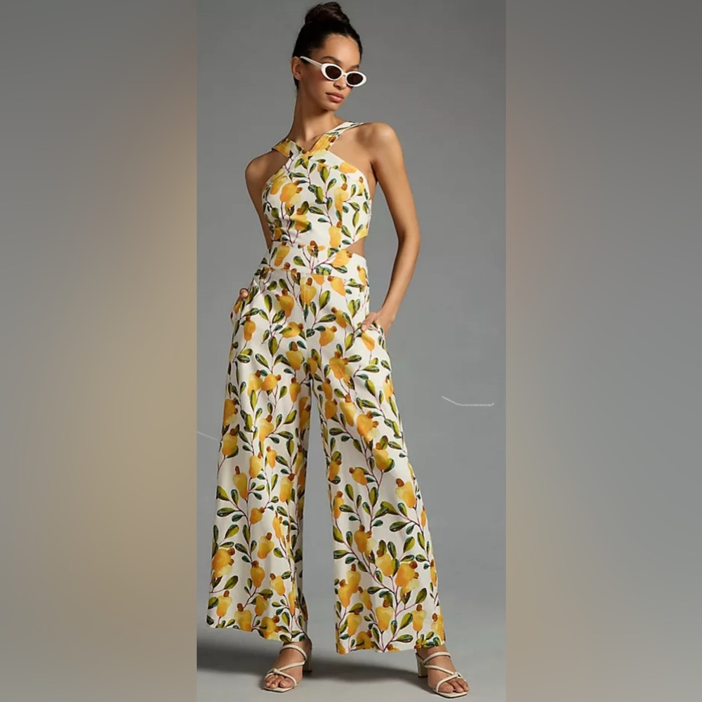 FARM Rio x Anthropologie Halter Cutout Wide-Leg Jumpsuit - Picture 2 of 7